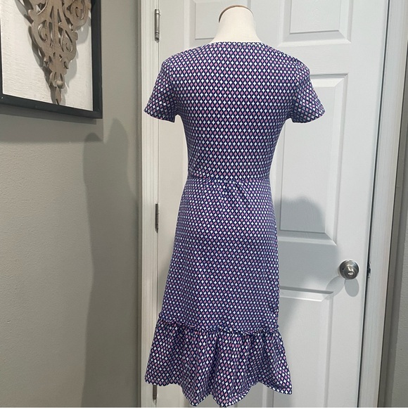 Boden Melissa Jersey Dress Short Sleeve V-neck Ruffle Blue Pink Cotton Women 6R - Picture 7 of 8